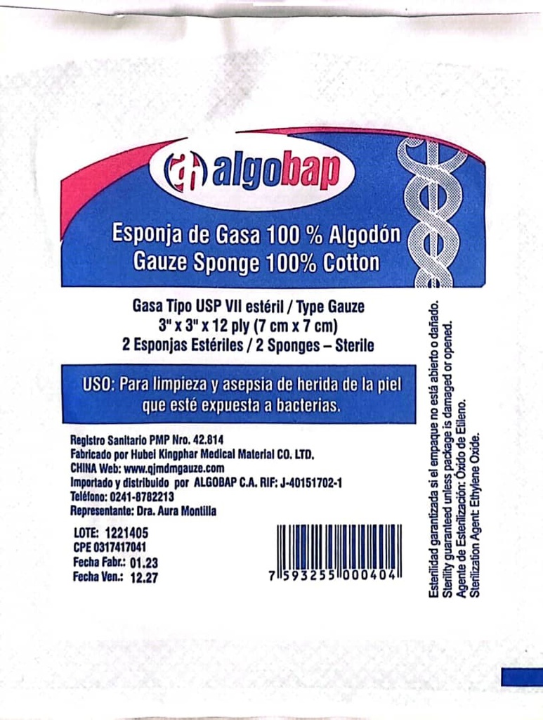 GASAS ESTETERIL 3X3 X 1SOBRE ALGOBAP