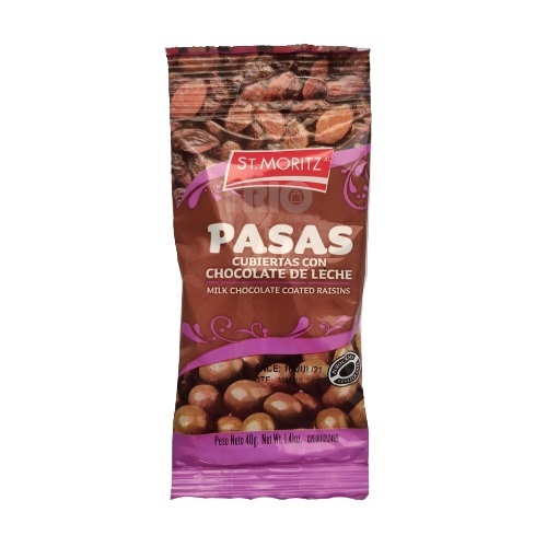 CHOCOLATE ST MORITZ 40GR GRAGEADO PASAS