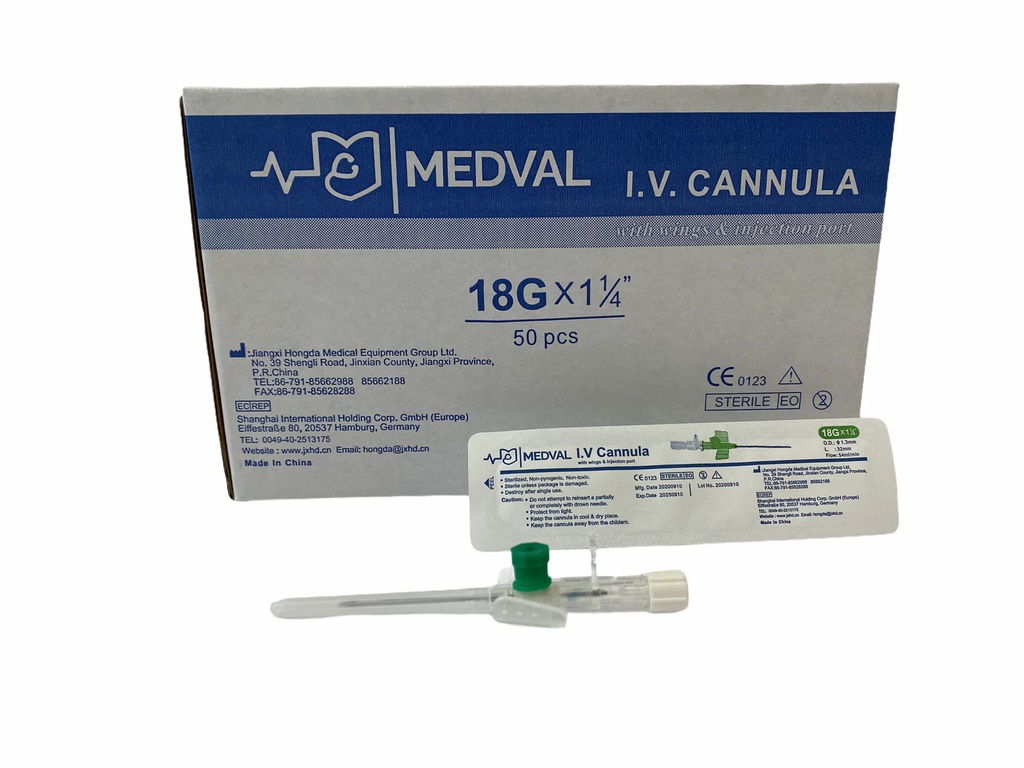 CATETER 18G X 1 1/4" I.V CANNULA MEDVAL