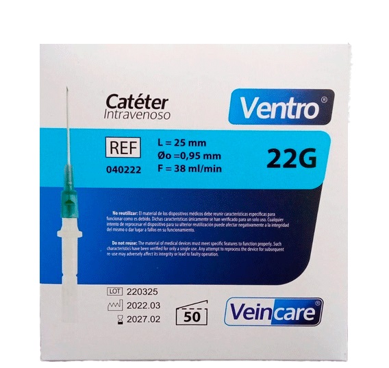 JELCO 22G X 1UND I.V CATETER VENTRO VEINCARE