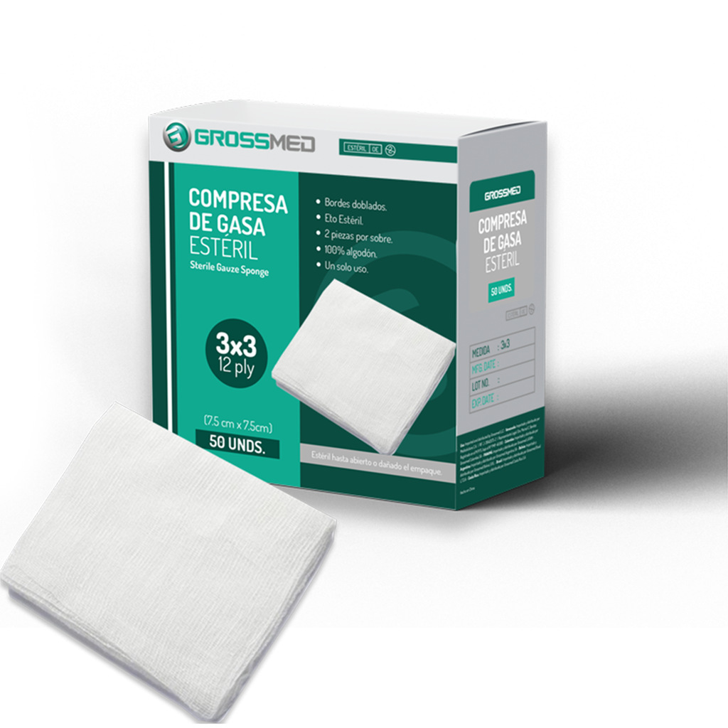 COMPRESA GASA ESTERIL 3X3 X 2PZ X 1UND GROSSMED