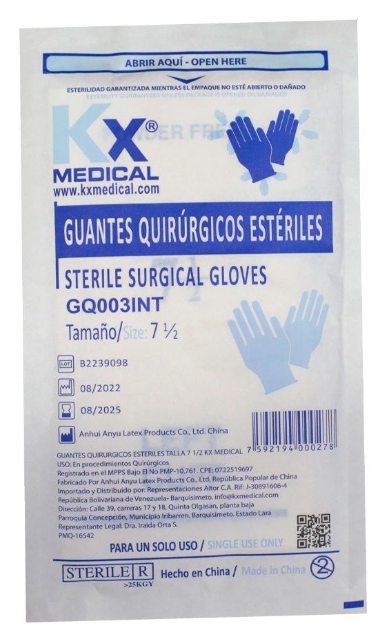 GUANTES QUIRUR 7.5 X 1PAQ KX MEDICAL