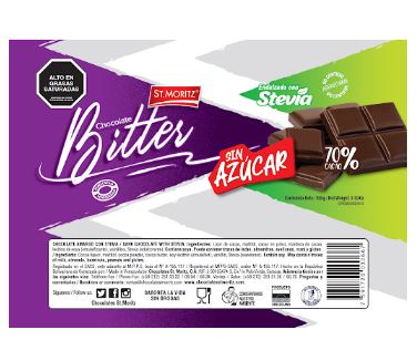 CHOCOLATE ST MORITZ 6X100GR STEVIA BITTER