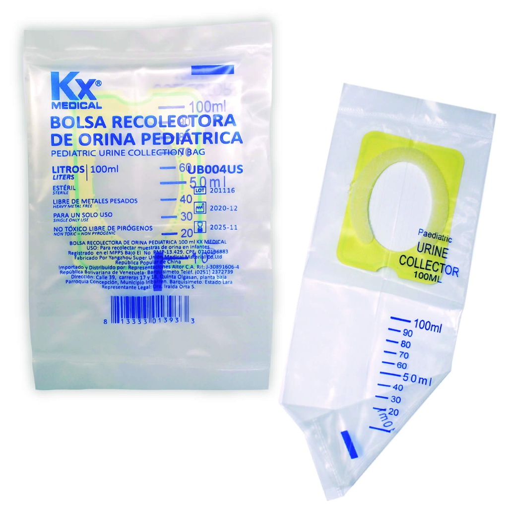 BOLSA RECOLECTORA ORINA PED 100ML X 1UND KXMEDICAL