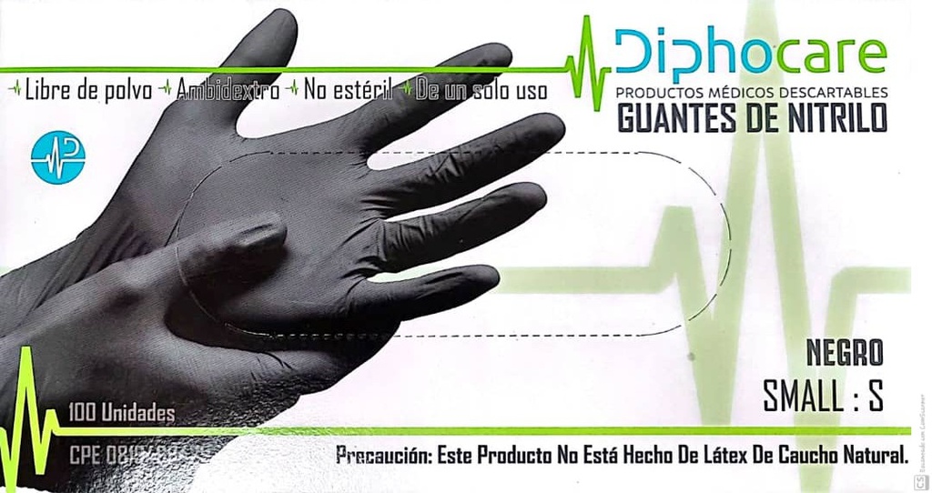 GUANTES DE NITRILO 100UND NEGRO S DIPHOCARE