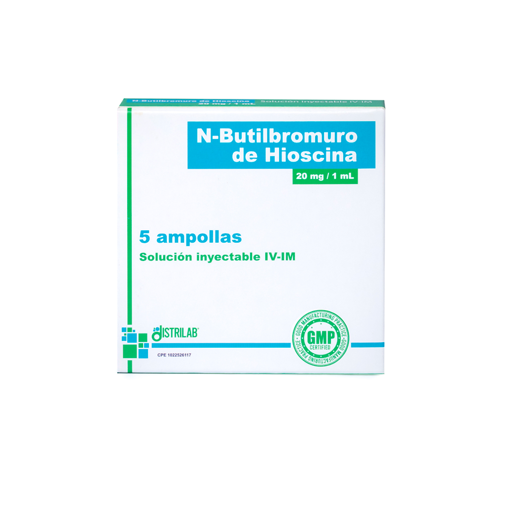 N BUTILBROMURO DE HIOSCINA 20MG/1ML X 1AMP DISTRILAB