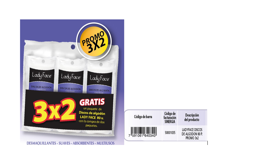 PROMOCION 3X2 ALGODON LADY FACE 80UND DISCOS