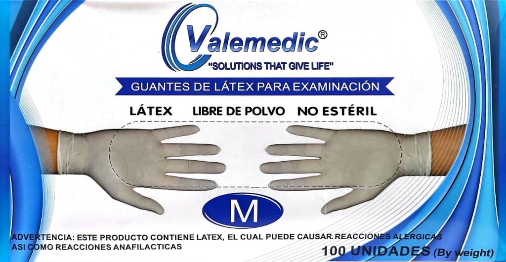 GUANTES DE EXAMEN 100UND LATEX M VALEMEDIC