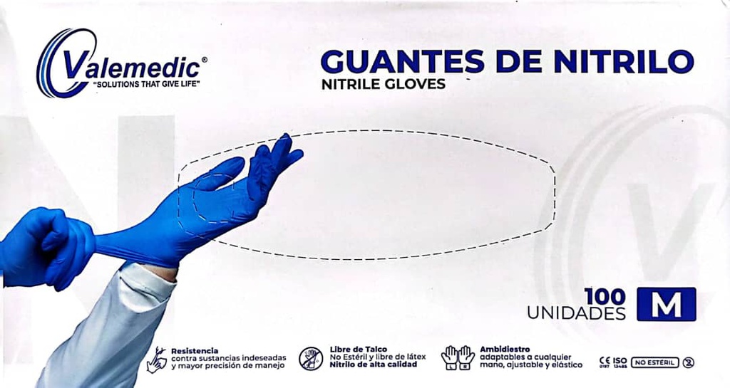 GUANTES DE EXAMEN 100UND NITRILO M VALEMEDIC