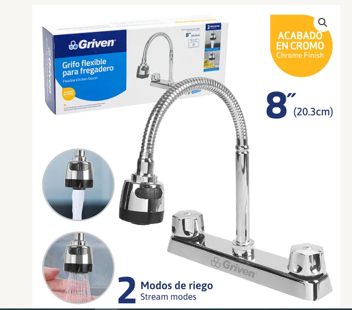 LLAVE GRIVEN P/FREGADERO DOBLE FLEXIBLE 8PUL