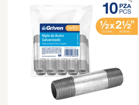 NIPLE GRIVEN GALVANIZADO 1/2X 2 1/2 PULG