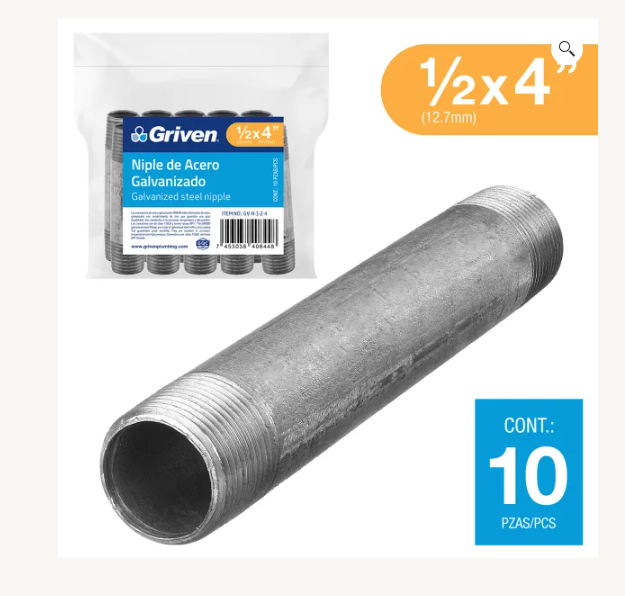 NIPLE GRIVEN GALVANIZADO 1/2 x 4PUL