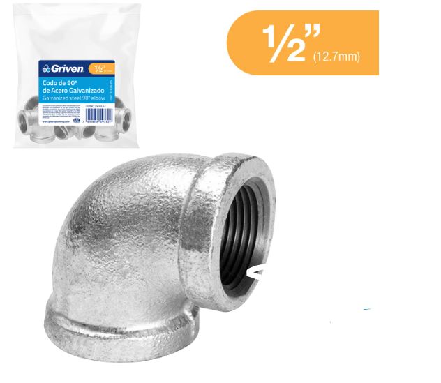 CODO GALVANIZADO 1/2" x 90° GRIVEN 6-159