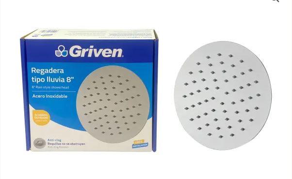 REGADERA GRIVEN REDONDA SATINADA 8"