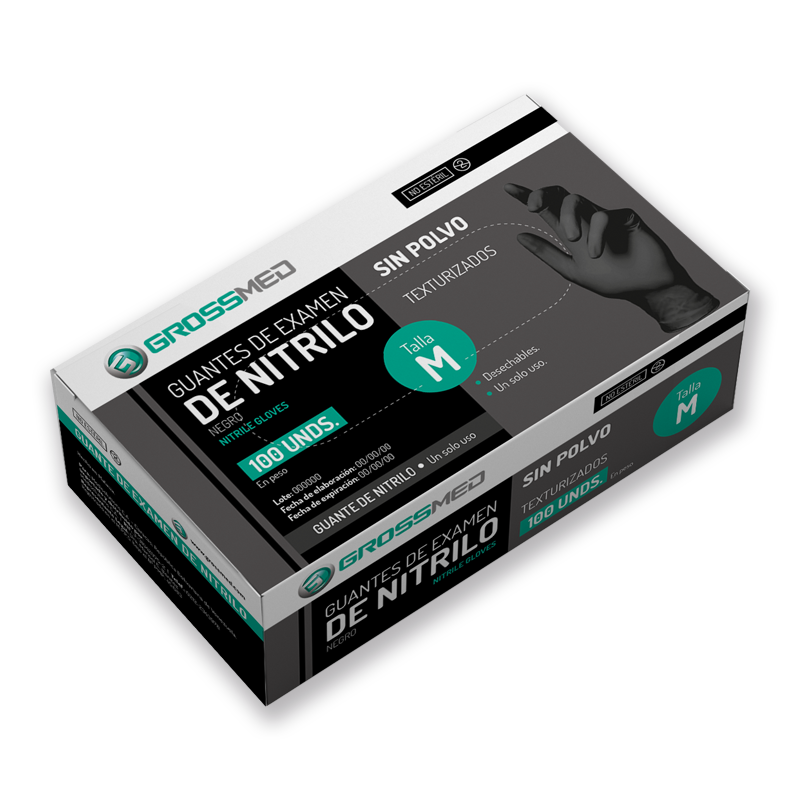 GUANTES DE EXAMEN X 100UND M NEGRO GROSSMED