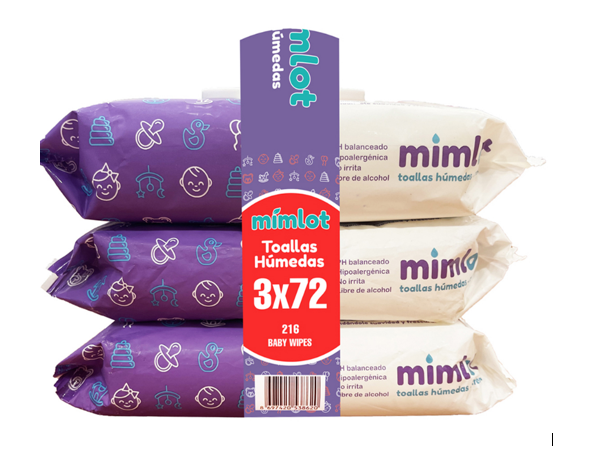TOALLAS HUMEDAS MIMLOT 3X72UND CREMA TRIPACK