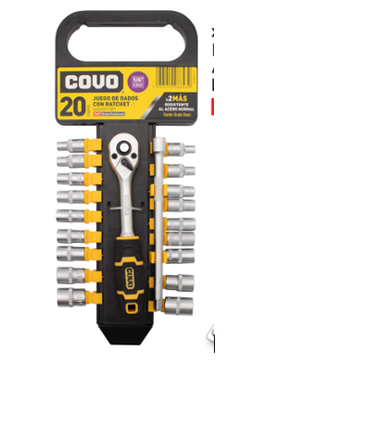 JUEGO DADOS COVO C/RACHET 1/4PULG  20 PCS