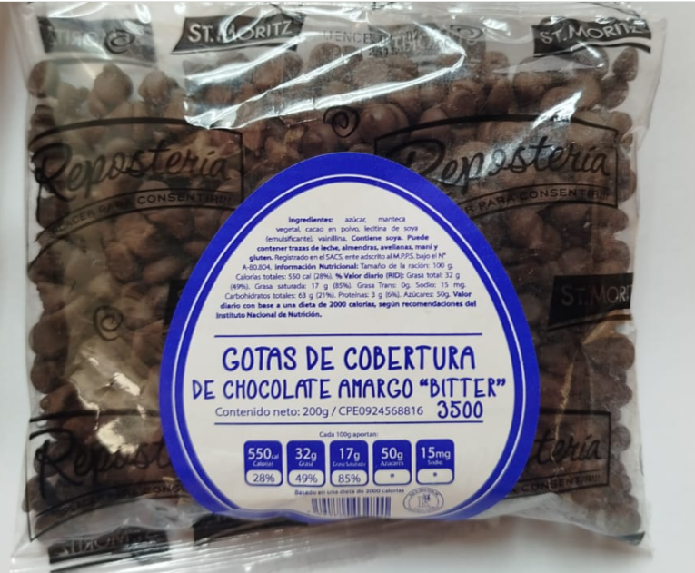 GOTAS DE CHOCOLATE ST. MORITZ 200GR AMARGO COBERT BITTER