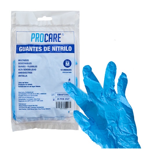 GUANTES DE NITRILO M X 10UND AZUL PROCARE
