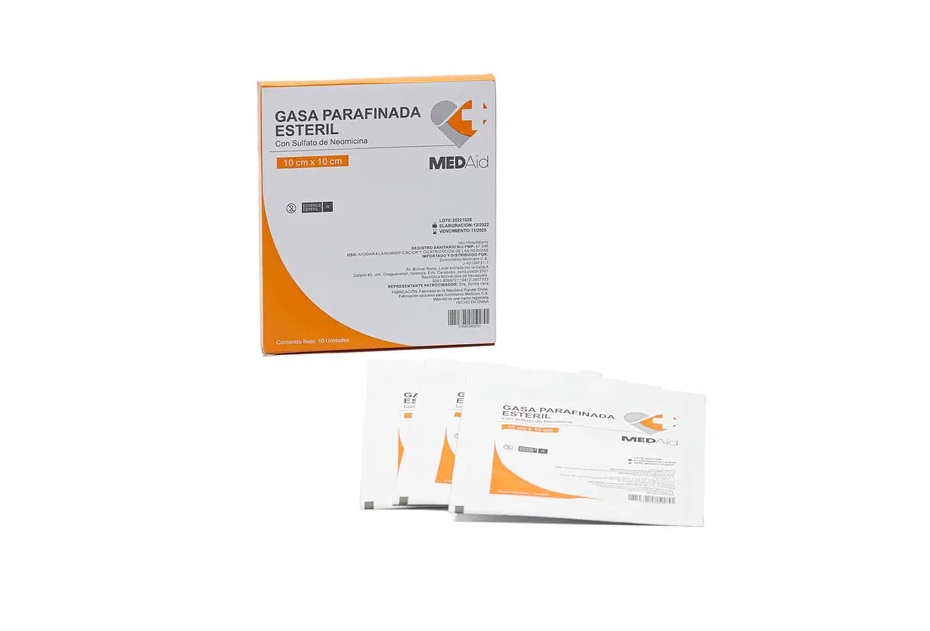 GASA PARAFINADA ESTERIL 10CM X 10CM X 1UND NEOMICINA MEDAID