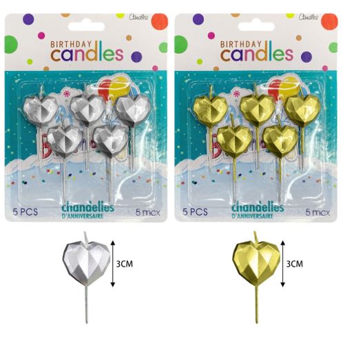 VELAS DE CUMPLEAÑOS 5PZAS CORAZON