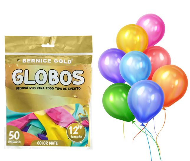 GLOBOS BERNICE 50UND COLORES SURTIDO 12"