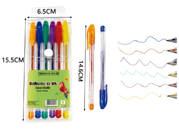 BOLIGRAFO GEL ESCARCHADO 6 COLORES