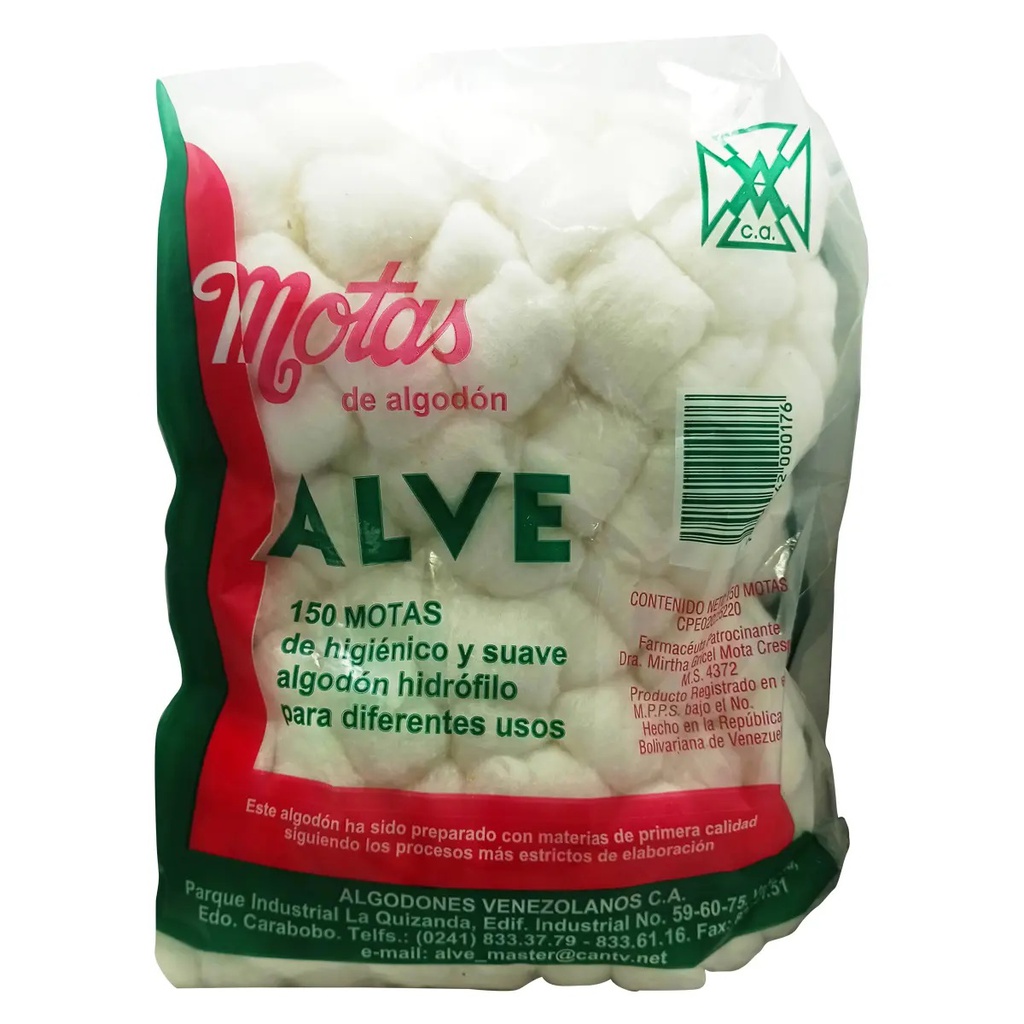 MOTAS ALGODON ALVE 150UND PAQUETE