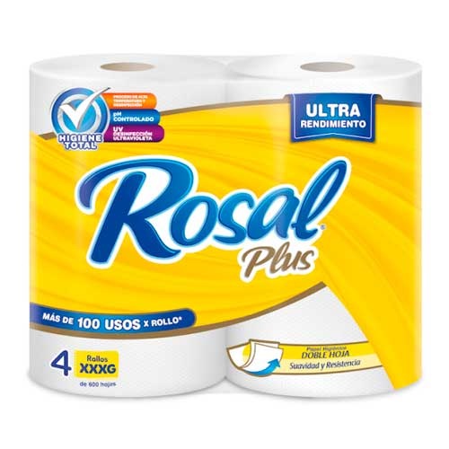 PAPEL HIG ROSAL PLUS 4ROLL 600HOJAS AMARILLO