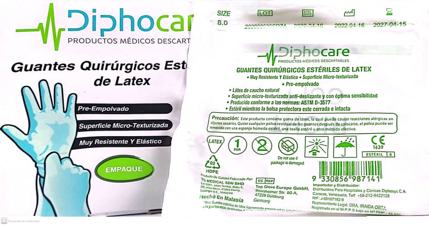 GUANTES QUIRURGICOS T8 X 1SOBRE DIPHOCARE