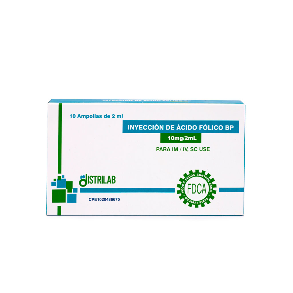 ACIDO FOLICO  10MG/2ML X 1AMP I.M I.V DISTRILAB.
