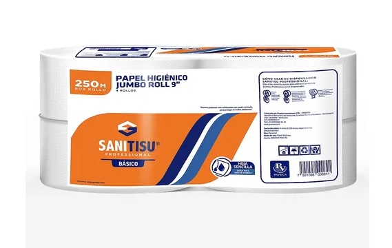 PAPEL JUMBO SANITISU ROLL 9" 250MT X4 BLAN