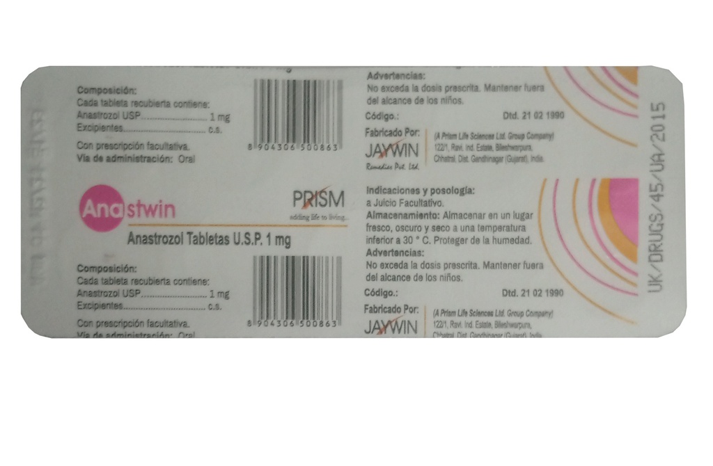 ANASTWIN ANASTROZOL 1MG X10TAB BLIST PRISM
